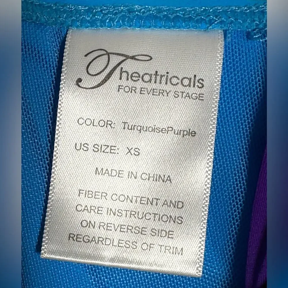 SET Theatricals dance 2 piece Purple blue Dancewear Crop Top Biker Shorts XS NWT